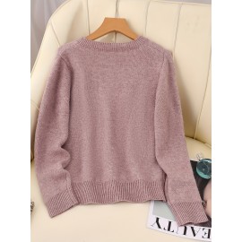 [Soft Thermal Sweater] Soft & Comfortable Women's Thermal Round-Neck Loose Fit Long Sleeve Sweater | All-Season Casual Top, Solid Color, Easy Care Hand Wash/Dry Clean, Medium Stretch, Clean Design