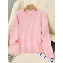 [Soft Thermal Sweater] Soft & Comfortable Women's Thermal Round-Neck Loose Fit Long Sleeve Sweater | All-Season Casual Top, Solid Color, Easy Care Hand Wash/Dry Clean, Medium Stretch, Clean Design