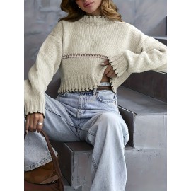 [Elegant Striped Pullover] Soft & Cozy Elegant Long Sleeve Striped Pullover for Women | Chic Round Neck, Fall/Winter Collection, Solid Color Design, Perfect for Casual or Stylish Outfits