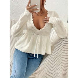 Women's Fashion Pullover with Elegant Petal Collar, Autumn/Winter Sweater with Tie Detail