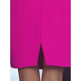 [Bright Pink Blazer Dress] Elegant Bright Pink Long Sleeve Blazer Dress | Women's Mid-Length Office & Casual Style with Double-Breasted Notch Lapel, Polyester Blend, Spring/Summer Collection, Versatile Fashion