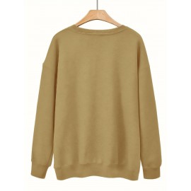 [Cozy Plus Size Sweatshirt] Polyester Plus Size Women's White Bow Print Sweatshirt - Cozy, Comfortable, Machine Washable Fall & Winter Pullover with Digital Butterfly Design