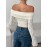 Women's Elegant Off-the-Shoulder Long Sleeve Blouse - Chic Tops for Parties, Formal Events & Casual Attire - Machine Washable Fall/Winter Shirt - Minimalist Women's Clothing, Party Outfit, Sophisticated Look, Durable Material, Stylish Top, Fashion Lovers
