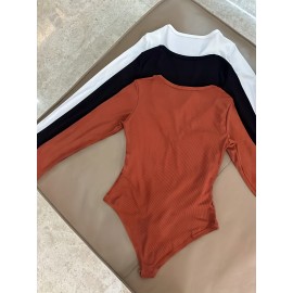 Set of 3 Autumn and Winter V-Neck Ribbed Zipper Stretch Comfortable Versatile Long-Sleeve Pullover Jumpsuit