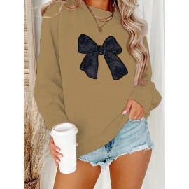 [Cute Butterfly] Plus Size Women's Black Butterfly Sweatshirt | Casual Long Sleeve Crew Neck Fall Winter Pullover, Machine Washable Polyester Top