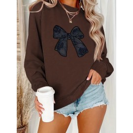[Cute Butterfly] Plus Size Women's Black Butterfly Sweatshirt | Casual Long Sleeve Crew Neck Fall Winter Pullover, Machine Washable Polyester Top